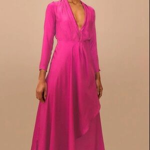 FARM RIO Elegant Pink Long Sleeve satin Dress